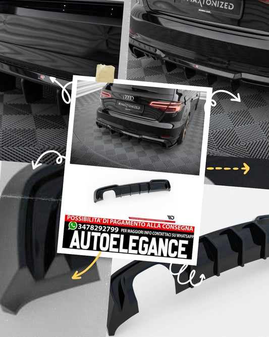 DIFFUSORE POSTERIORE adatto per  AUDI A3 SPORTBACK 8V FACELIFT (VERSIONE CON UN TERMINALE DI SCARICO SU UN SOLO LATO)