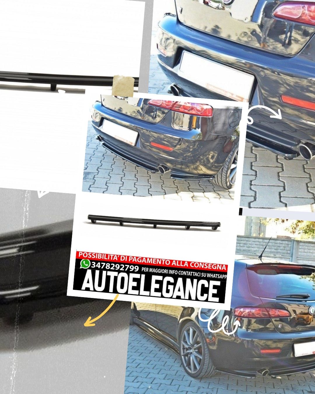 SPLITTER POSTERIORE CENTRALE ALFA ROMEO 159 (CON BARRE VERTICALI) 2005-2011
