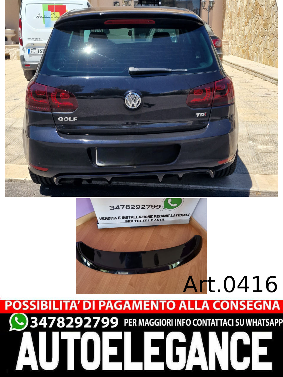🟢SPOILER SUL TETTO VW GOLF 6 2008-2012🟢LUNOTTO POSTERIORE NERO LUCIDO✨