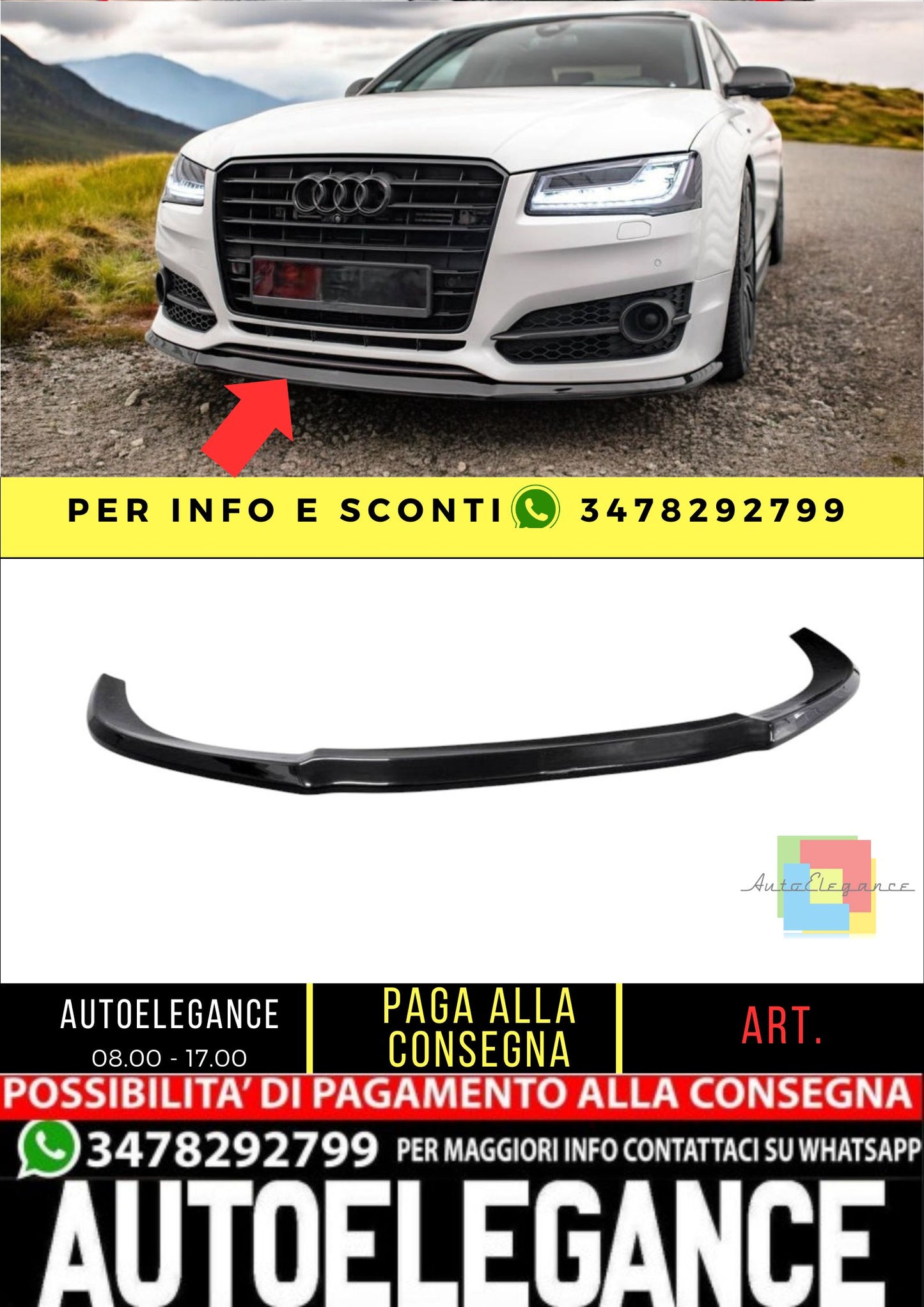 ✨SPLITTER V2 design nero lucido ABS per Audi S8 D4 2015-2017✨