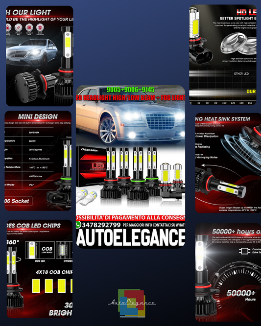 For Chrysler 300 2005-2009 Combo 9005+9006+9145 LED Fog Light 