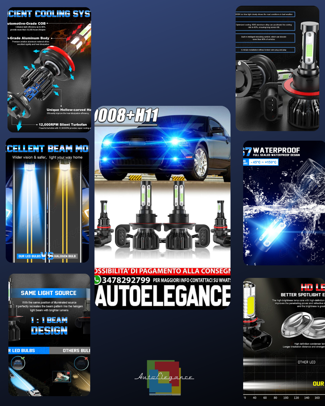 For Ford Mustang V6 2005-2011 2012 LED Combo Headlight Fog Light Bulb Kit 8000K 