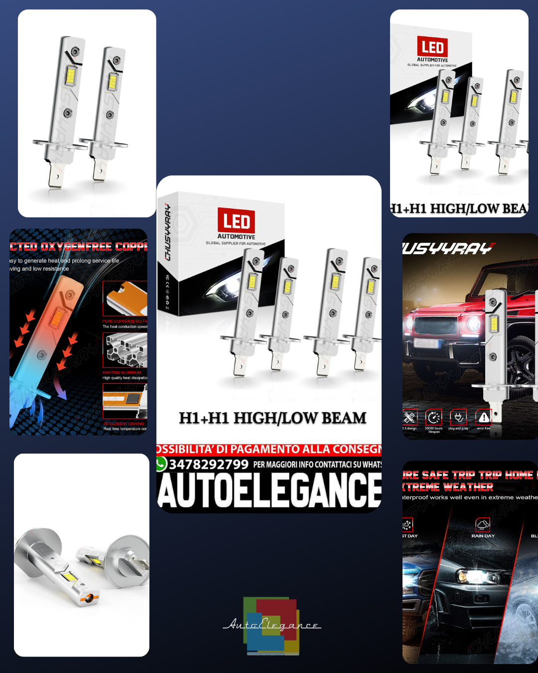 Combo H1 H1 Faros delanteros LED KIT de conversión de haz alto y bajo Bombillas AUTOELEGANCERICAMBI