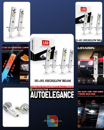 Combo H1 H1 Faros delanteros LED KIT de conversión de haz alto y bajo Bombillas AUTOELEGANCERICAMBI