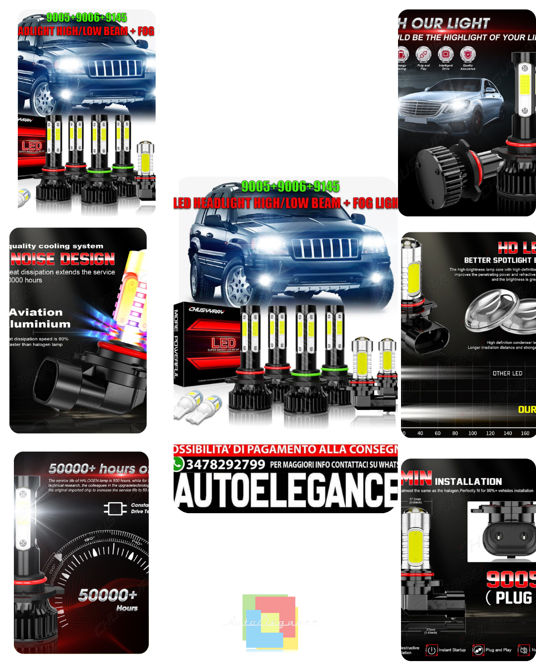 For Jeep Grand Cherokee 2005-2010 -6x 6000K LED Headlights Bulbs + Fog Lights Kit 