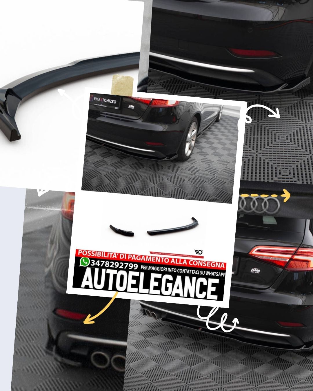 SPLITTER LATERALI POSTERIORI adatti per AUDI A3 SPORTBACK 8V FACELIFT (2016 - 2020)