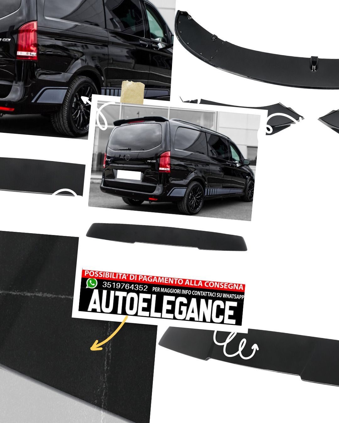 Spoiler posteriore adatto COMPATIBILE PER per Mercedes VITO W447 nero