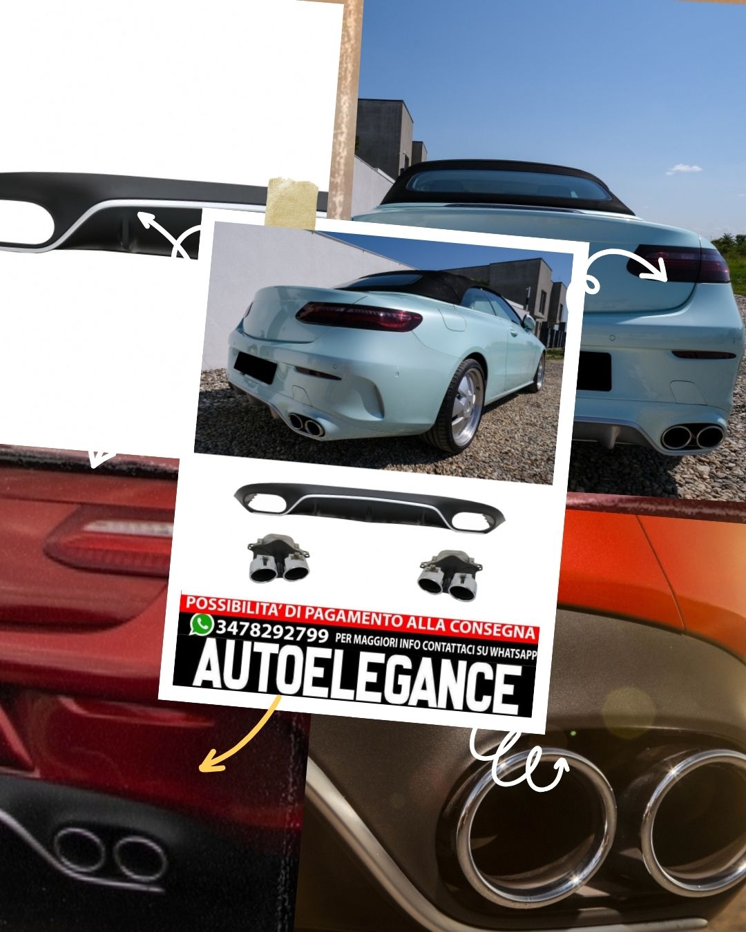 Diffusore Posteriore+Terminali di Scarico per Mercedes Classe E C238A238 2016-19