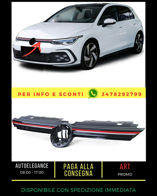 ⭐Sports radiator grille with red stripe for VW Golf 8 E GTI 19+⭐