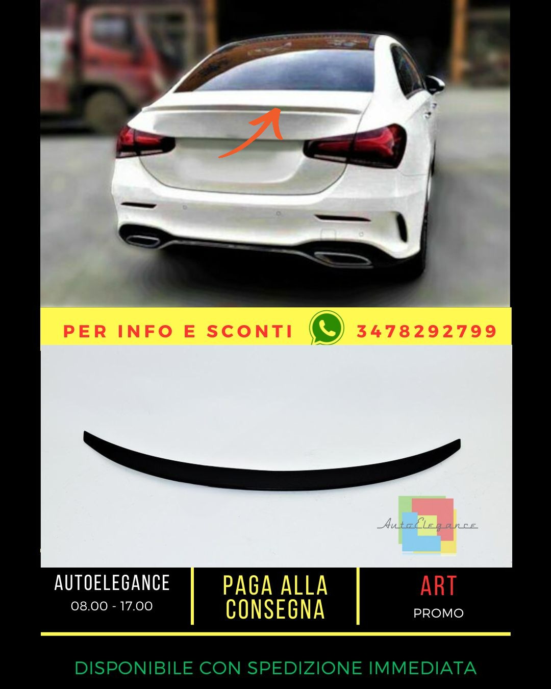 🔥Spoiler nero lucido adatto per Mercedes A class V177 2018+ Sedan🔥