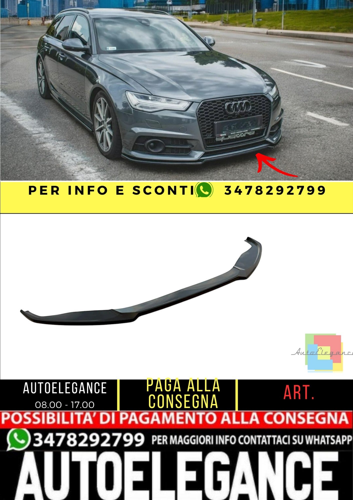 ✨Splitter Anteriore NERO LUCIDO ADATTO Per Audi S6 A6 S-Line C7 FL✨