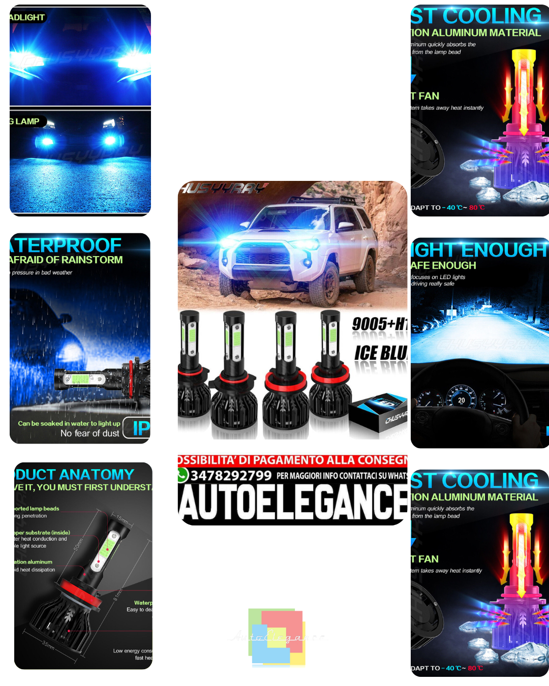 4 Sided LED Headlight Bulb Kit 9005 H11 High/Low Beam