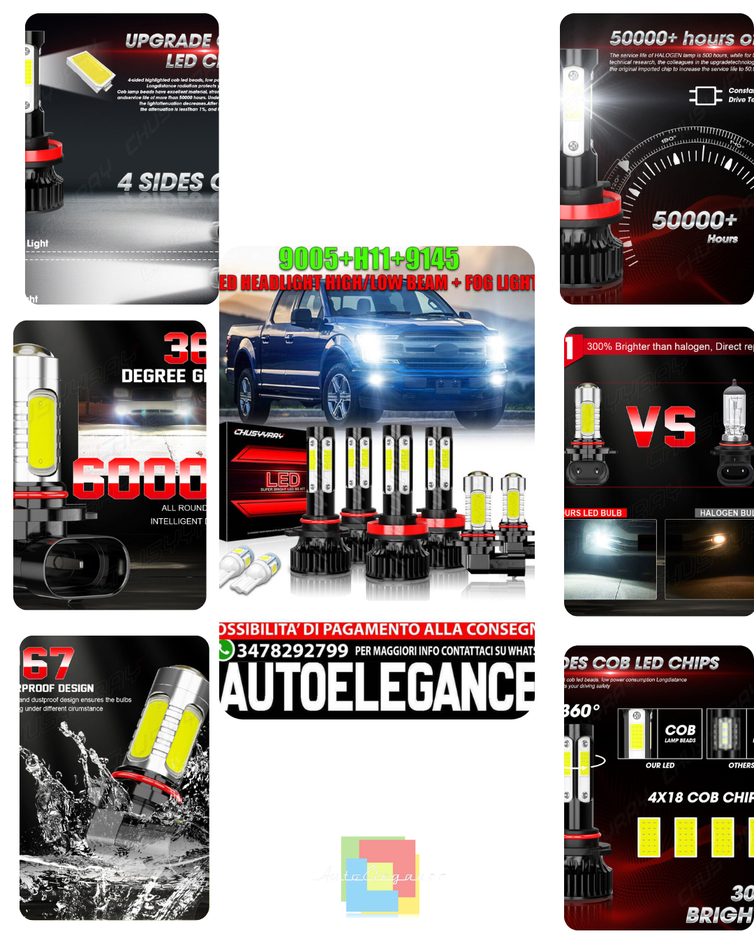 Per Ford F 150 2015-2020 6x LED Faro Hi/Lo + Fendinebbia Combo Kit 6000K