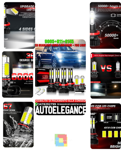 Per Ford F 150 2015-2020 6x LED Faro Hi/Lo + Fendinebbia Combo Kit 6000K