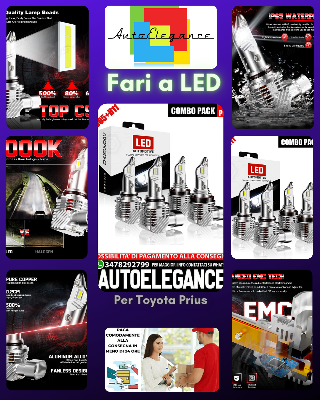 Kit fari a LED H11 9005 HB3 Bulds per Toyota Prius 2015-2012 Hi/Lo Beam 4PC