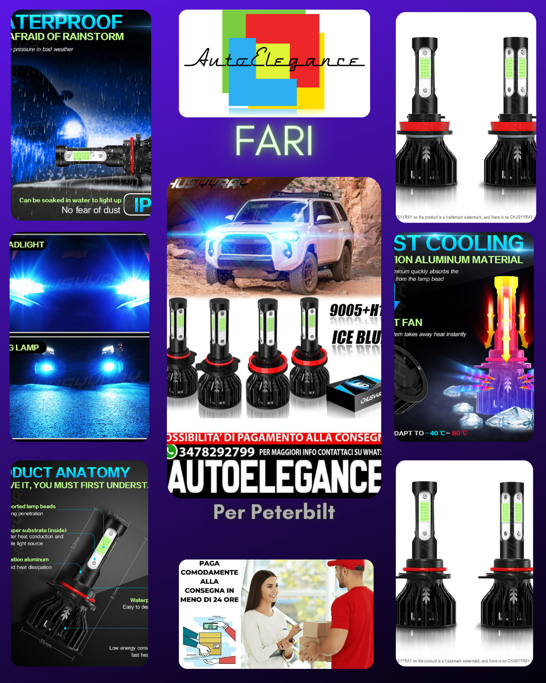 Per Peterbilt 579 587 Trucks Light BLUE 8000K 9005 H11 Hi/Lo LED Lampadina Faro