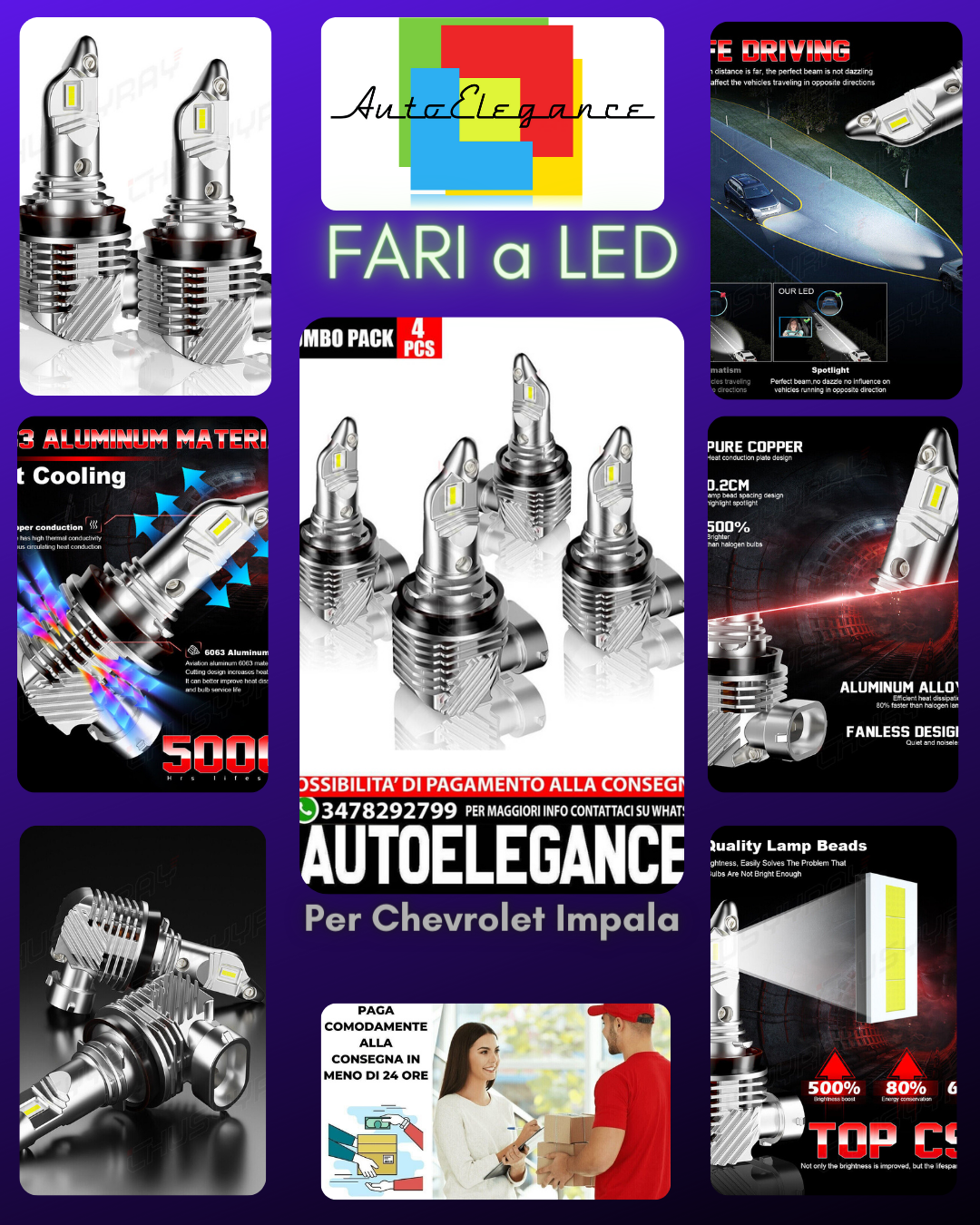 4x Lampadine Faro A LED Combo Per Chevrolet Impala 06-13 Lampada Anabbagliante