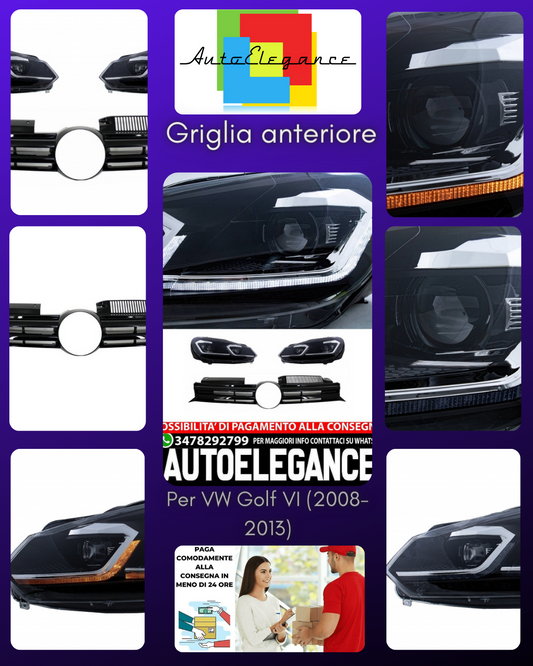 Griglia anteriore adatta per VW Golf VI (2008-2013)con fari a LED Luci di svolta