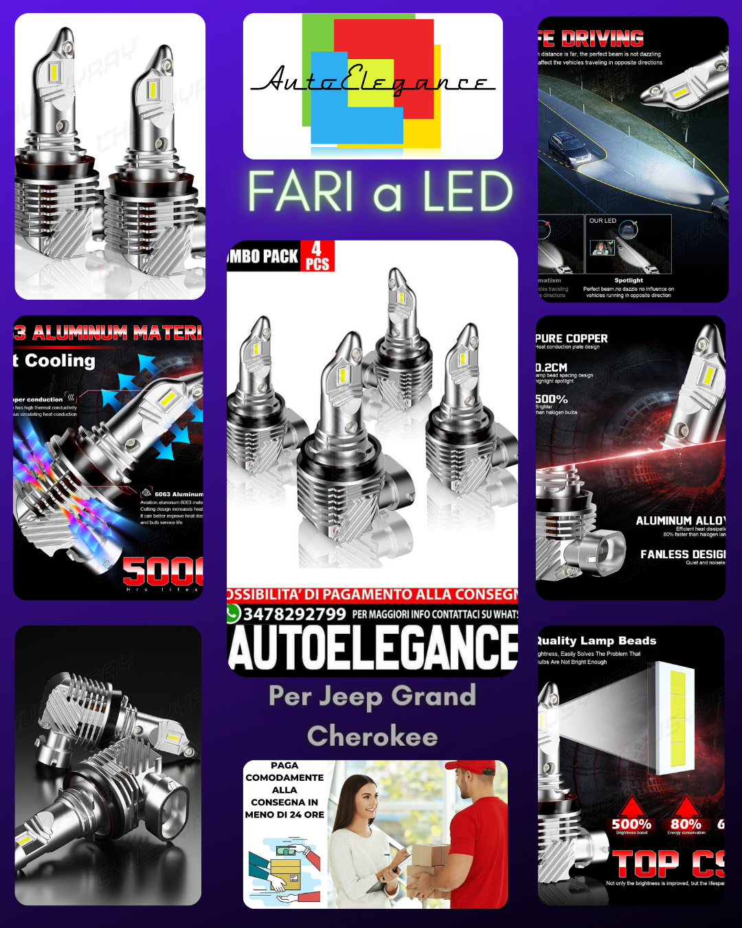 Per Jeep Grand Cherokee 2019-2021 6000K LED Faro Abbagliante Abbagliante Combo