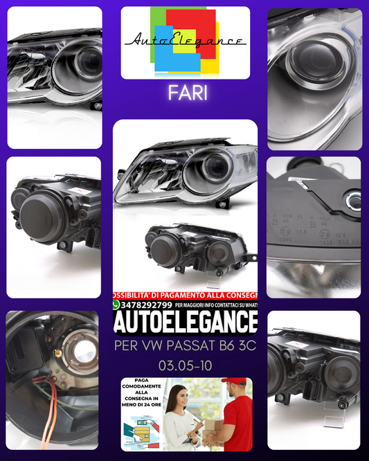 FARI ANTERIORI CROMATI LATO SINISTRO per VW PASSAT B6 3C 03.05-10