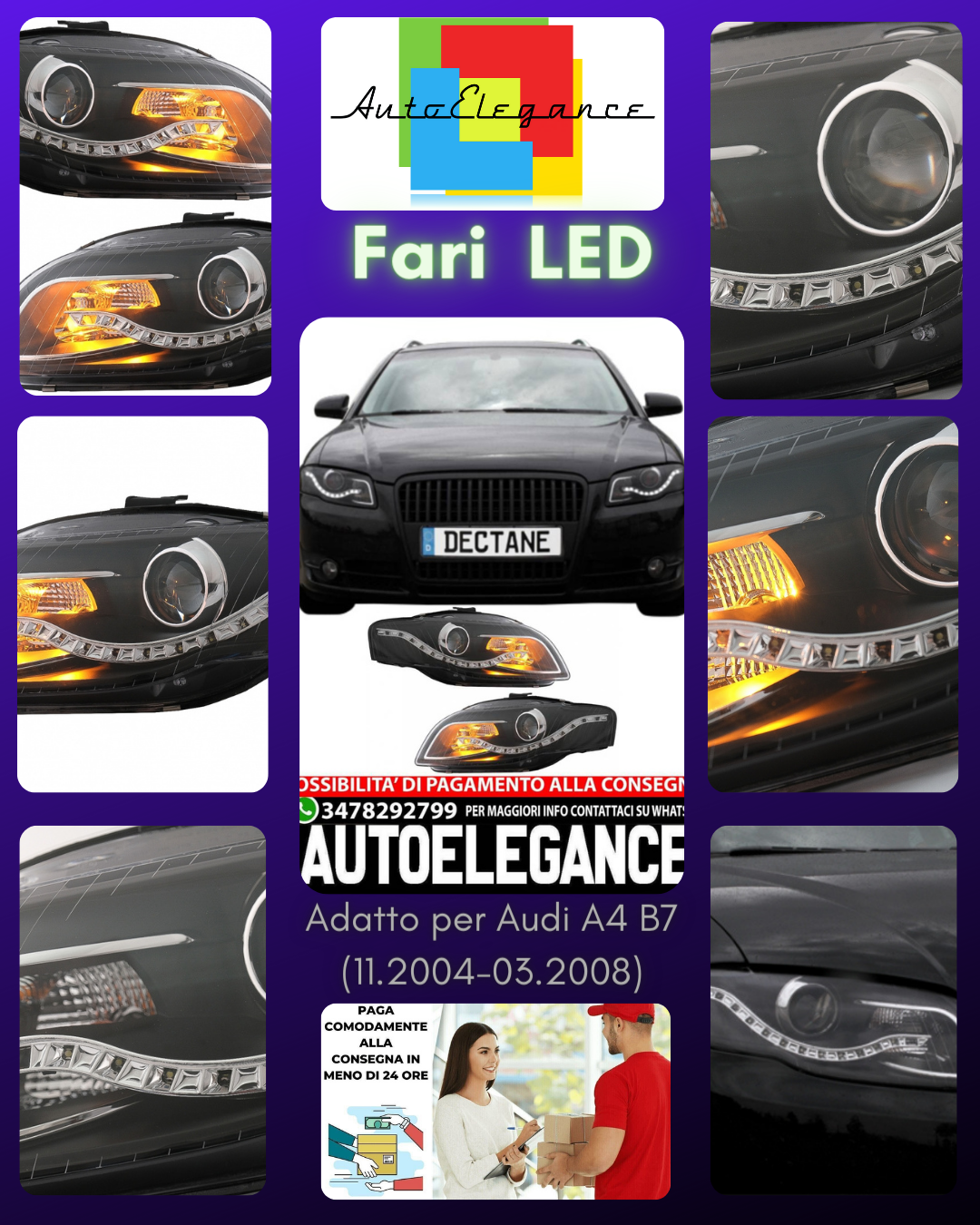 Fari anteriori LED DRL DAYLIGHT adatto per Audi A4 B7 (11.2004-03.2008) Nero