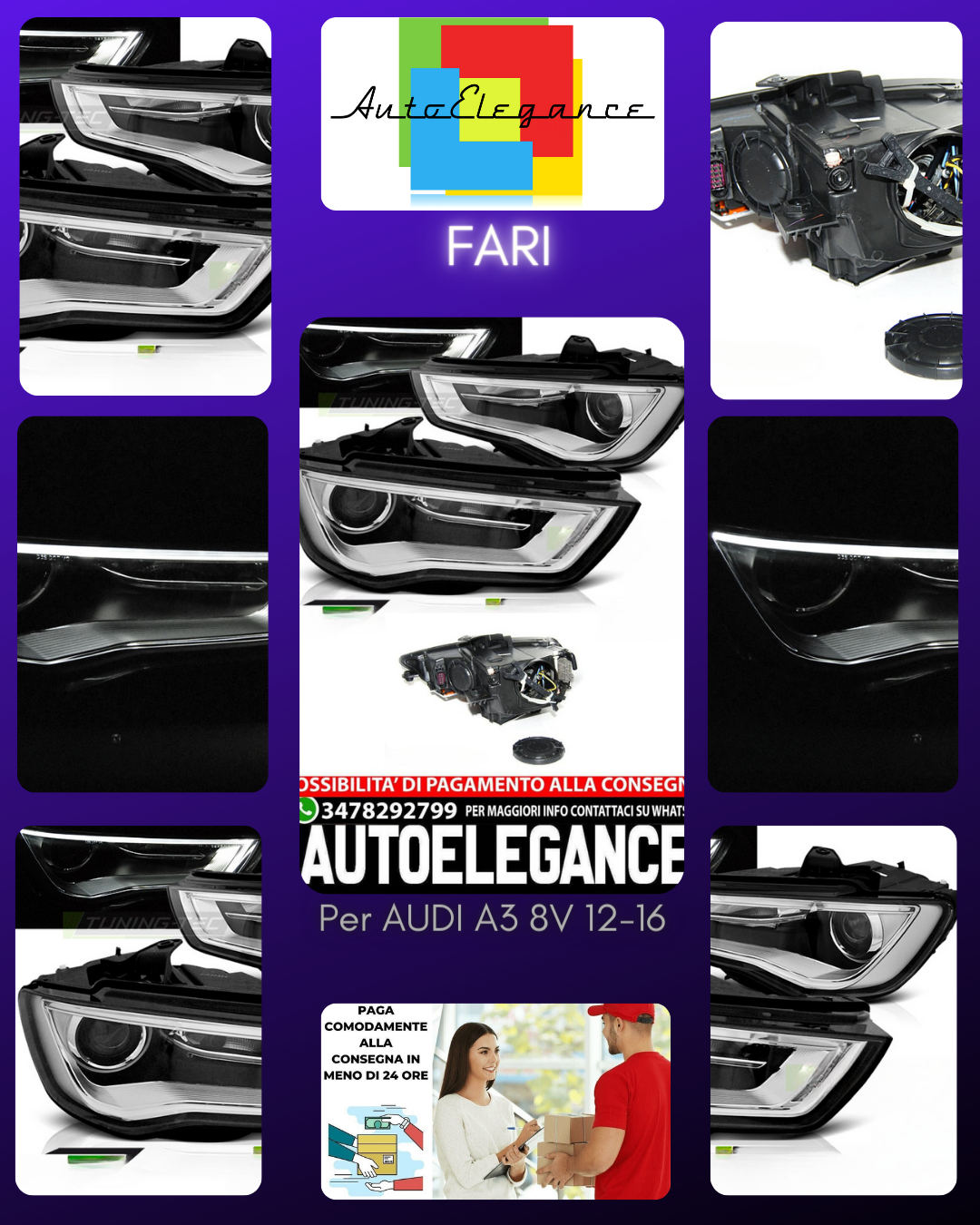 TUBO FARI DRL NERO per AUDI A3 8V 12-16