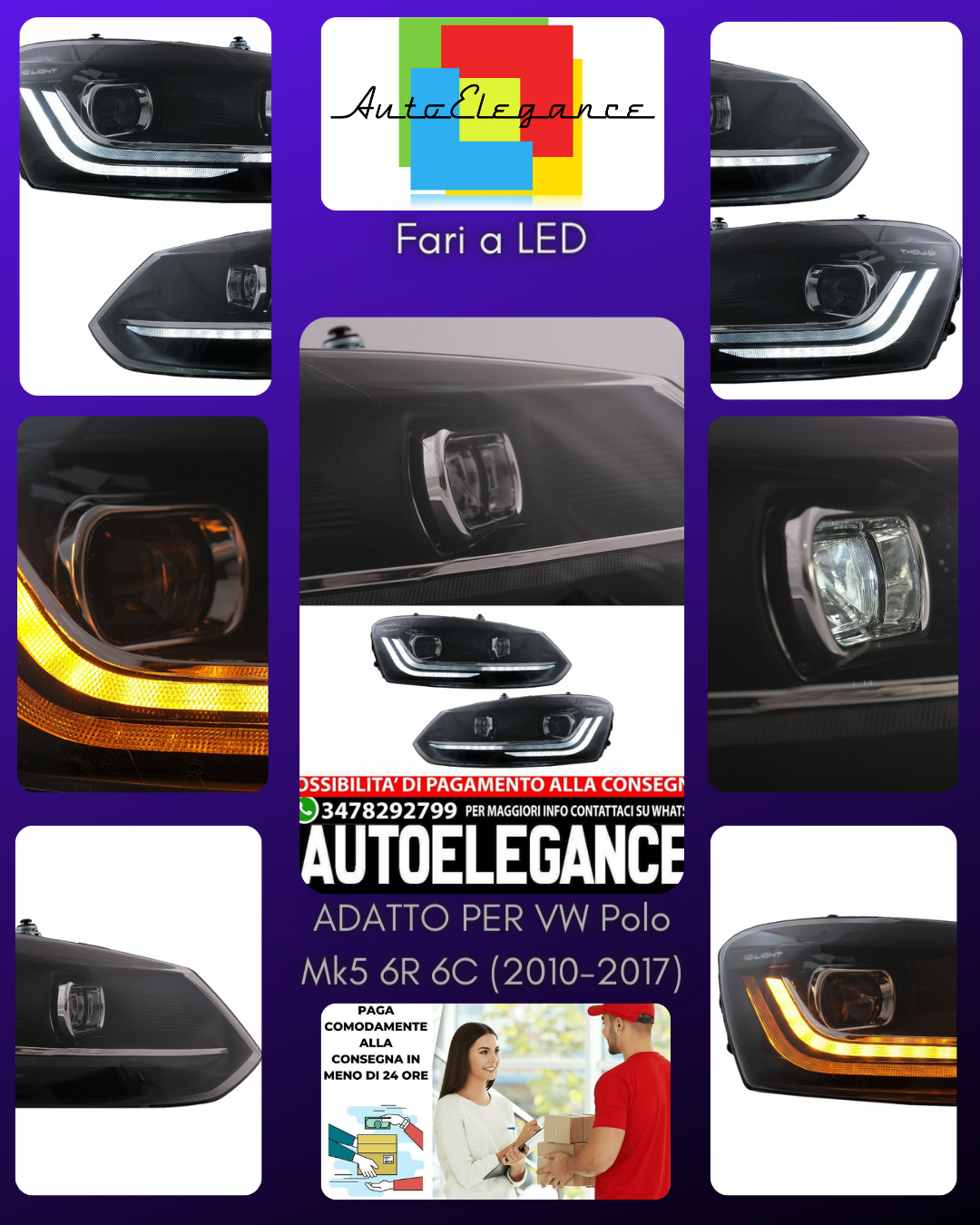 Fari a LED adatti per VW Polo Mk5 6R 6C (2010-2017) Luce di svolta sequenziale