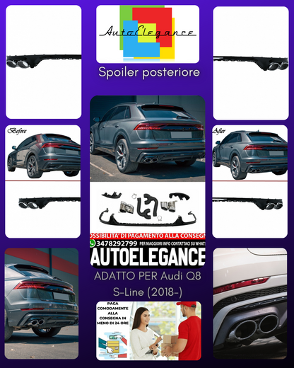 Spoiler posteriore Mantovana Diffusore Doppia Uscita adatto per Audi Q8 (2018-)