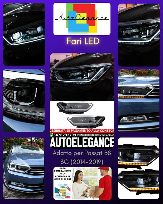 Fari anteriori Full LED adatti per VW Passat B8 3G (2014-2019) LED Matrix Look