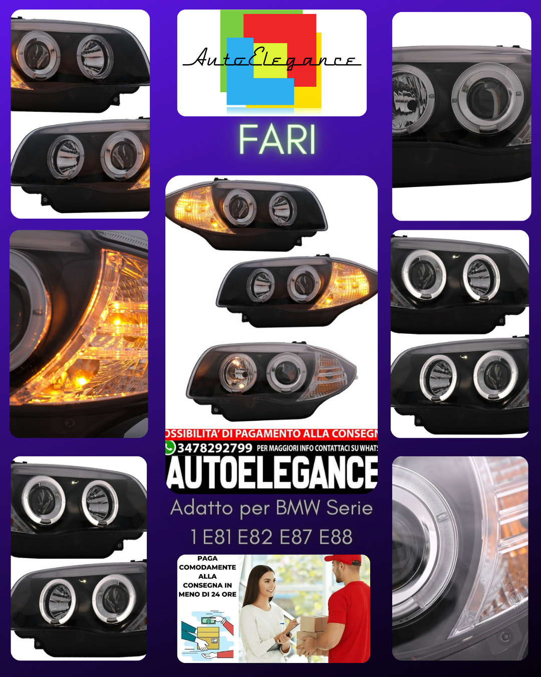 Angel Eyes Fari adatti per BMW Serie 1 E81 E82 E87 E88 (2004-2011) Nero