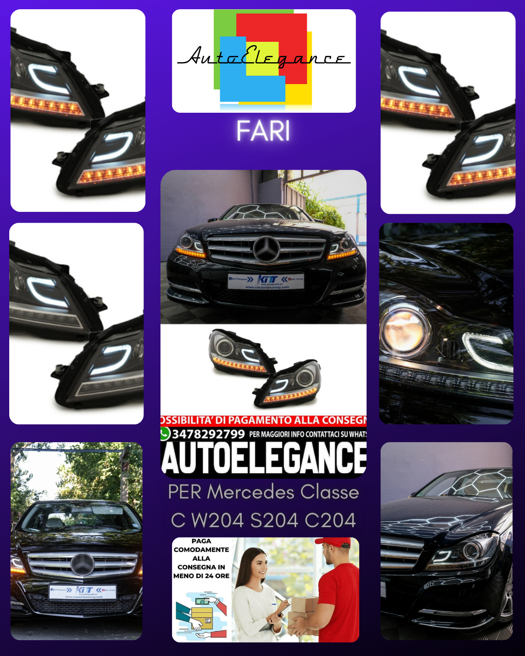 Fari anteriori DRL a LED adatti per Mercedes Classe C W204 S204 C204 2011-2014