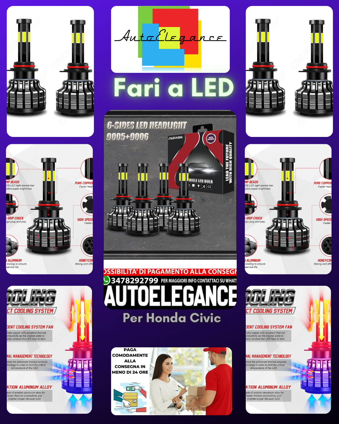 Per Honda Civic 2004-2015 Kit di conversione lampadine fari a LED abbaglianti