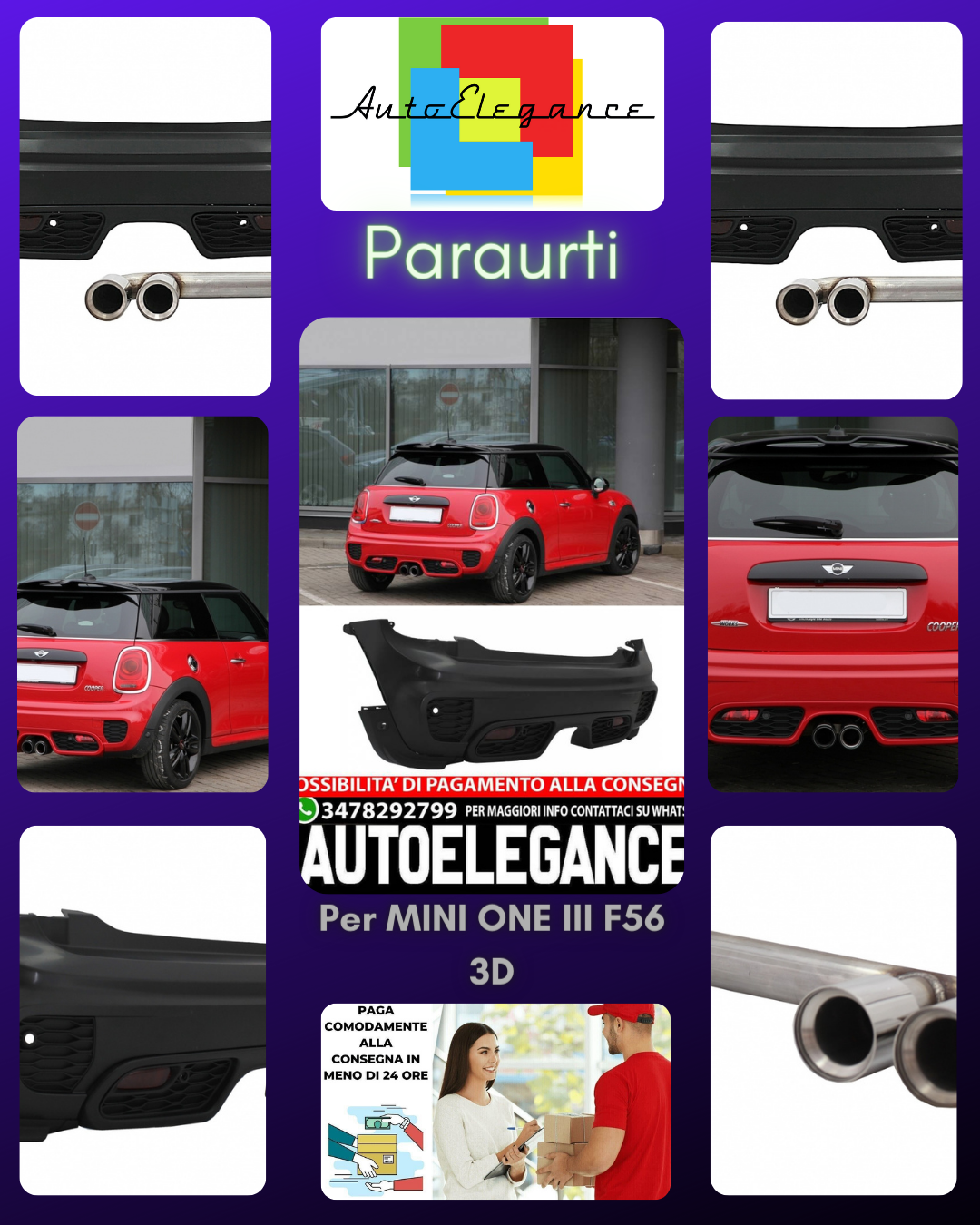 Rear bumper suitable for MINI ONE III F56 3D (2014 onwards) JCW Design