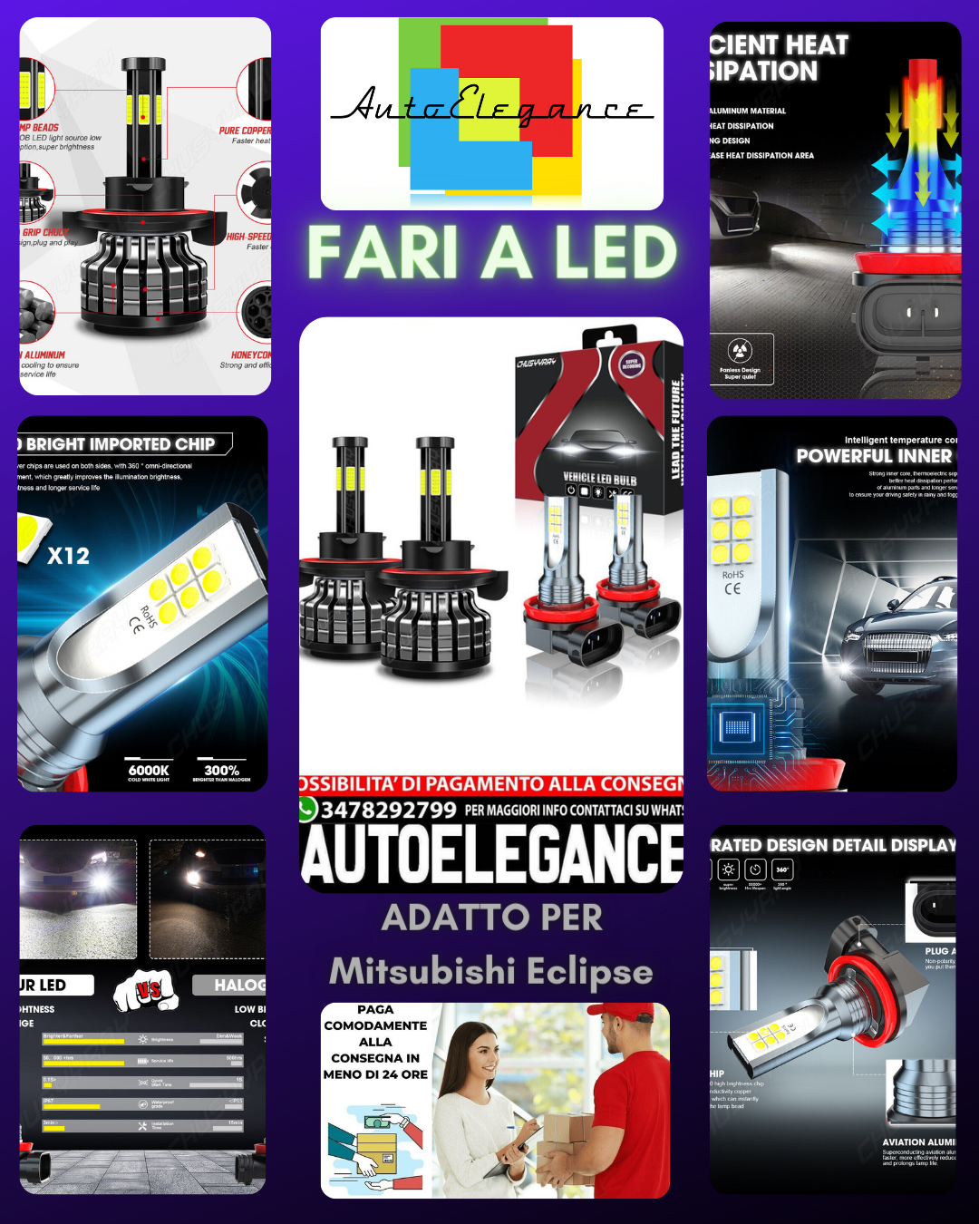 For 2006 2007 Mitsubishi Eclipse - 6000k LED Headlight Hi/Lo + Fog Light Bulbs 