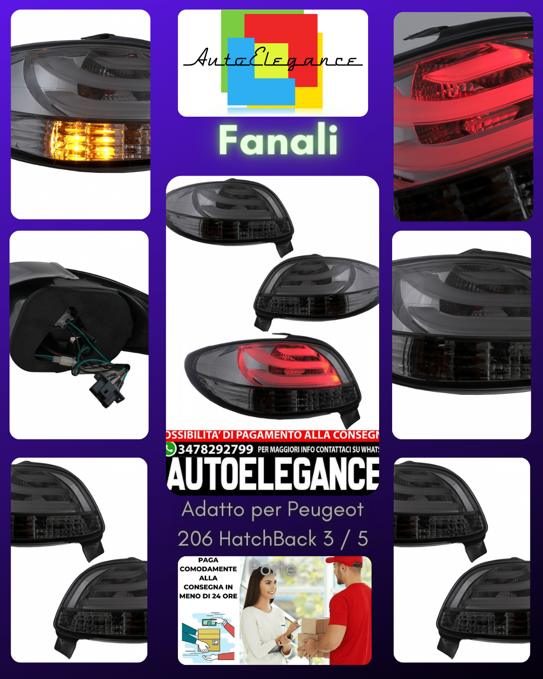 Fanali posteriori a LED adatti per Peugeot 206 HatchBack 3 / 5 Porte (1998-2004)