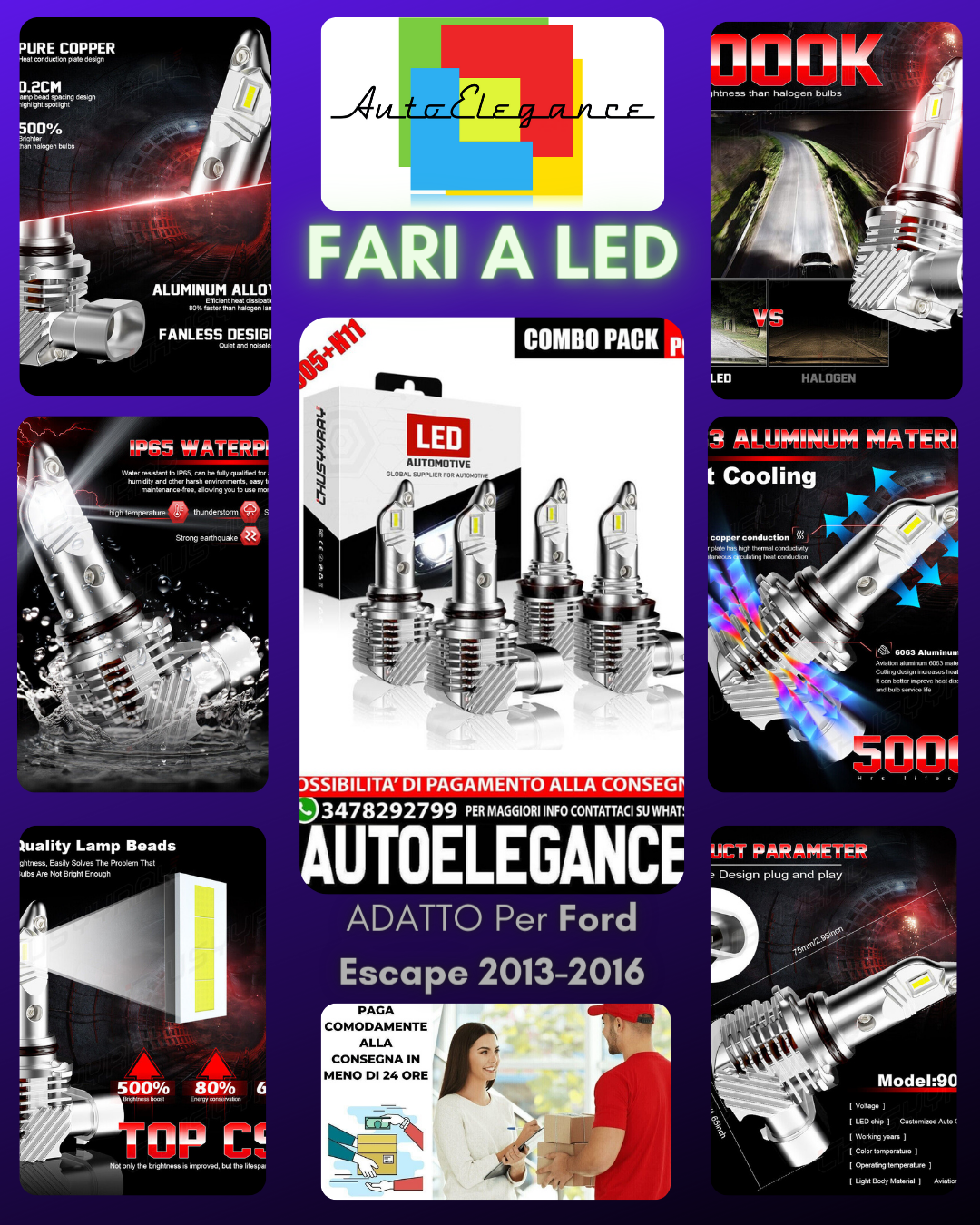 Per Ford Escape 2013 2014 2015 2016 Combo 4x Lampadine Fari A LED Bianco 6000K