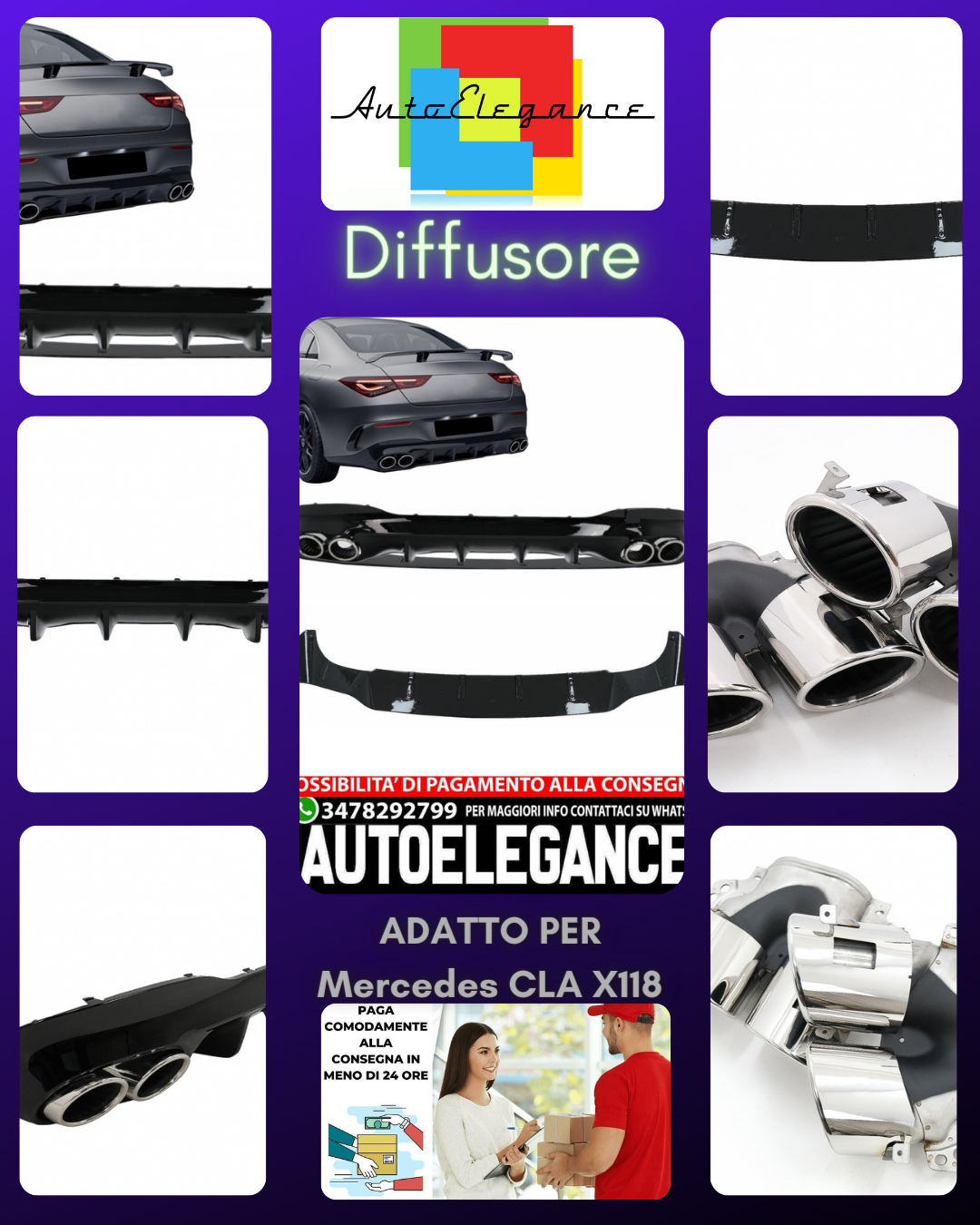 Rear Diffuser and Chrome Exhaust Tips suitable for Mercedes CLA X118 