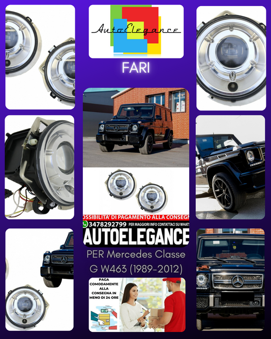 Fari anteriori cromati adatti per Mercedes Classe G W463 1989-2012 Bi-Xenon look