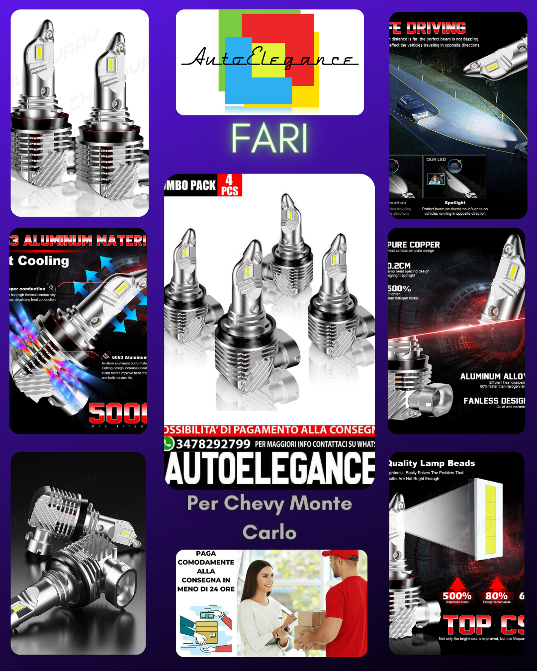 Per Chevy Monte Carlo 2006 2007 6000K 4X LED Faro Abbagliante Abbagliante Combo