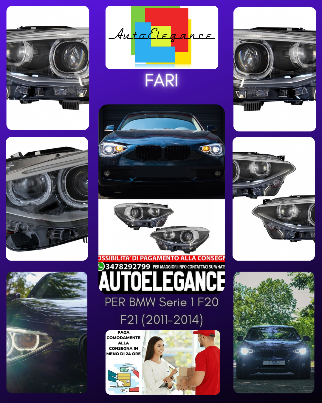 Fari anteriori a LED DRL Angel Eye adatti per BMW Serie 1 F20 F21 (2011-2014)