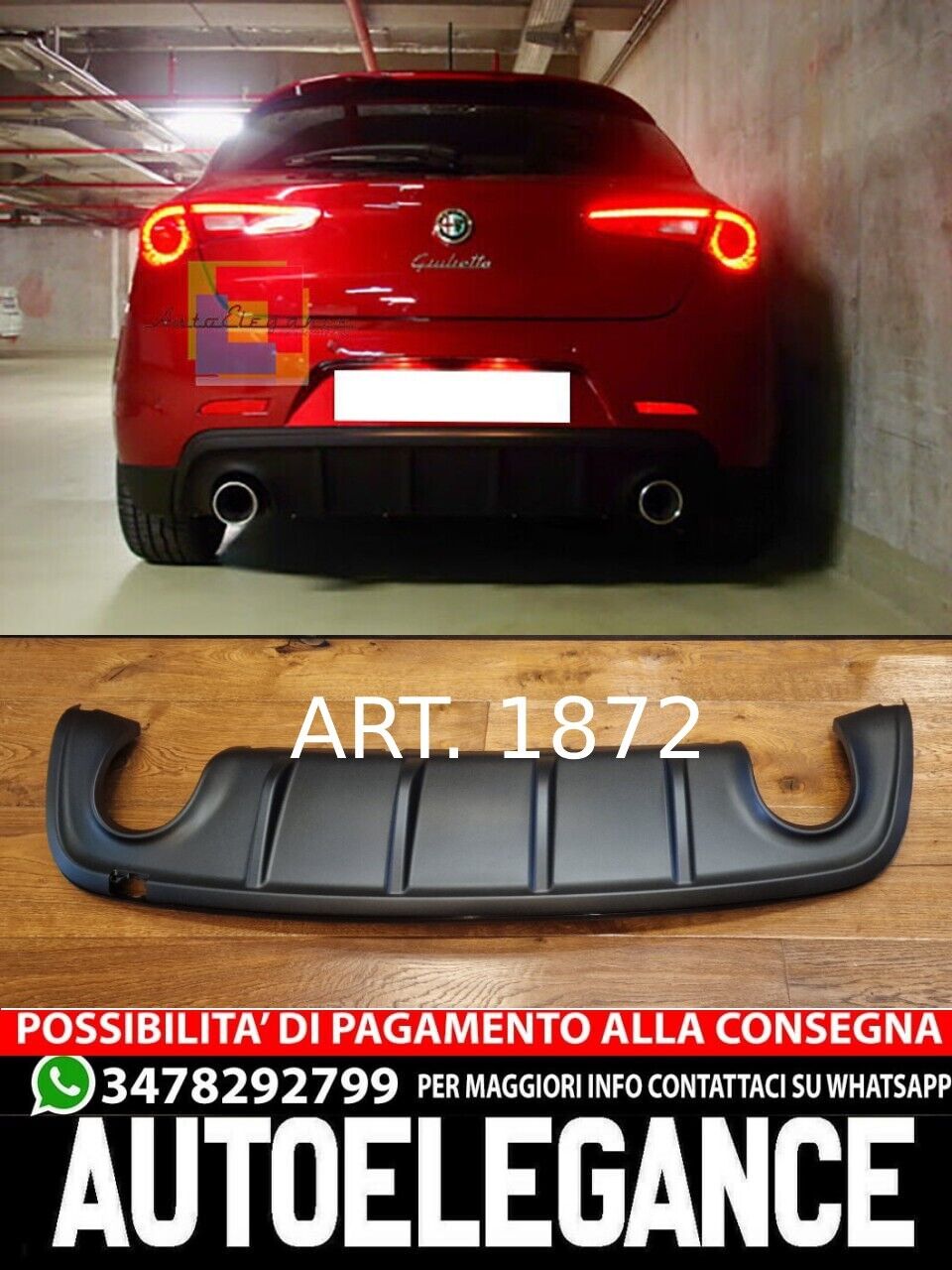 ALFA ROMEO GIULIETTA SOTTO PARAURTI DAM DIFFUSORE DOPPIO SCARICO ABS / PLASTIC NERO OPACO