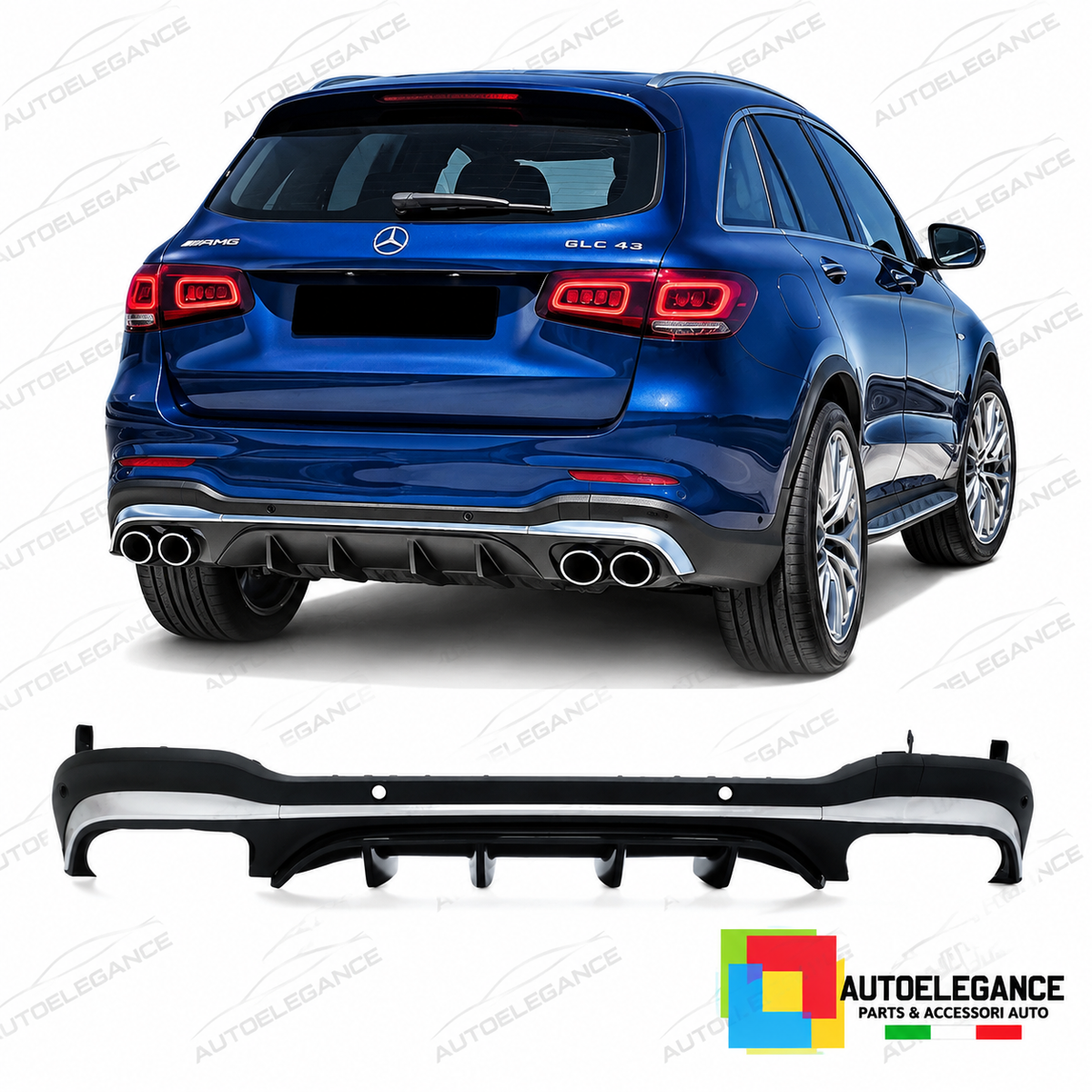 DIFFUSORE ADATTO PER MERCEDES GLC X253 SUV 15-18 LOOK AMG GLC43 ARGENTO