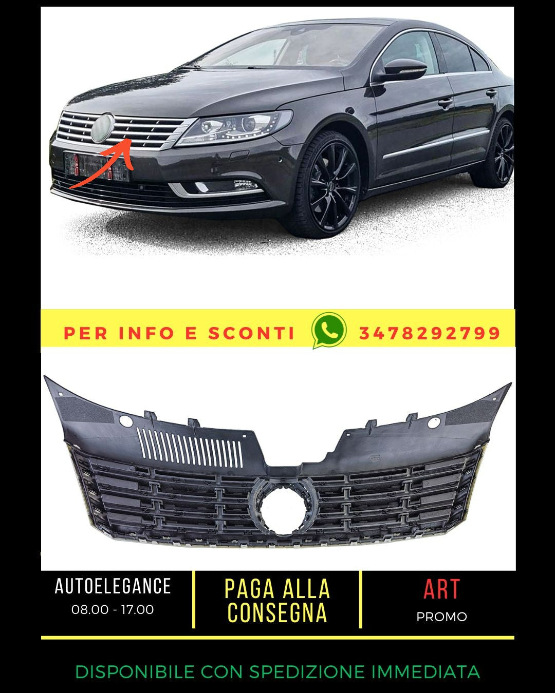 ⭐Black Chrome Grille Fit For VW CC 2012-2017⭐ 