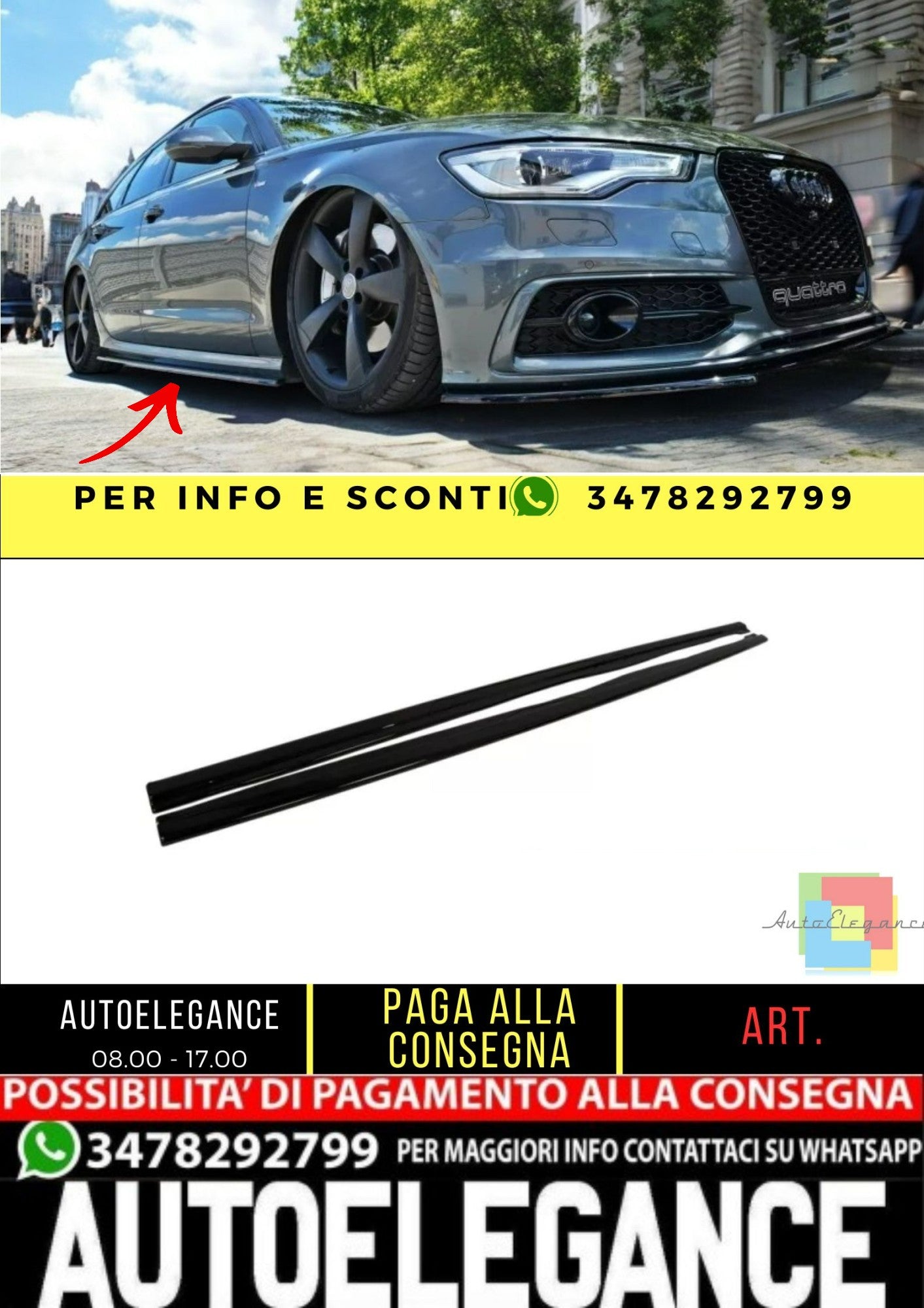✨MINIGONNE laterali design nero lucido ABS per Audi A6 C7 S Line 2011-2014✨