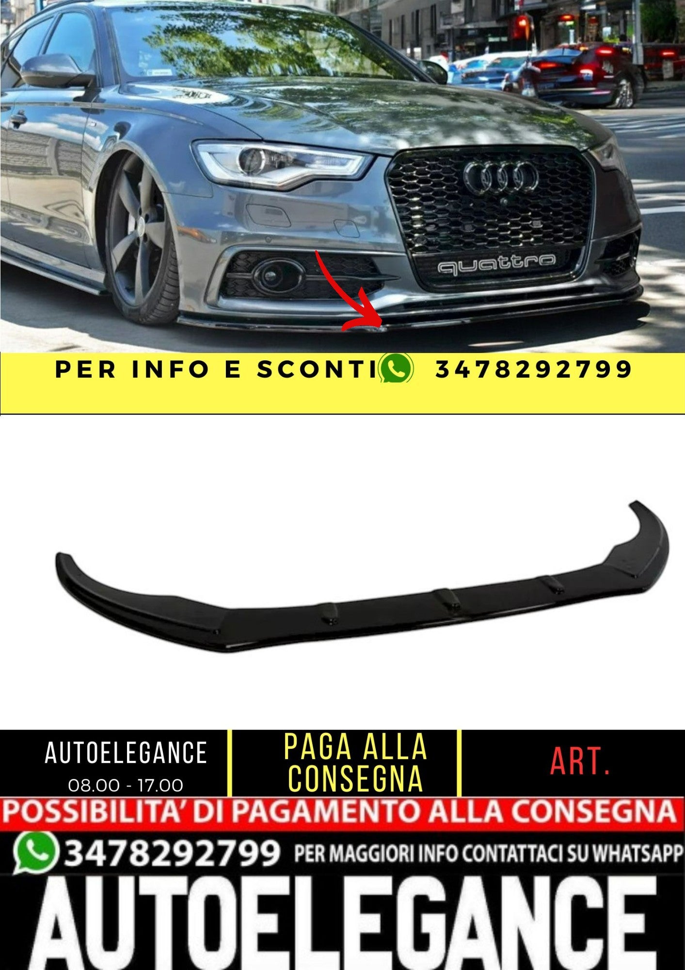 ✨SLITTER nero lucido ABS ADATTO per Audi A6 C7 S-Line-✨
