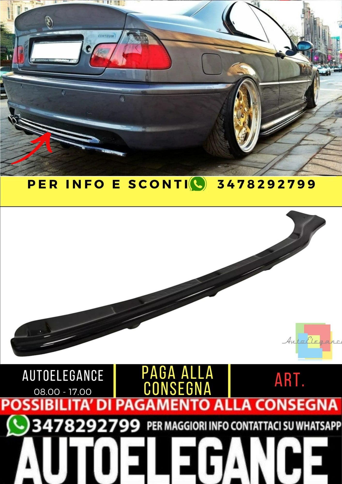 ✨DIFFUSORE posteriore centrale design per BMW 3 E46 Mpack Coupe 1999-2003✨