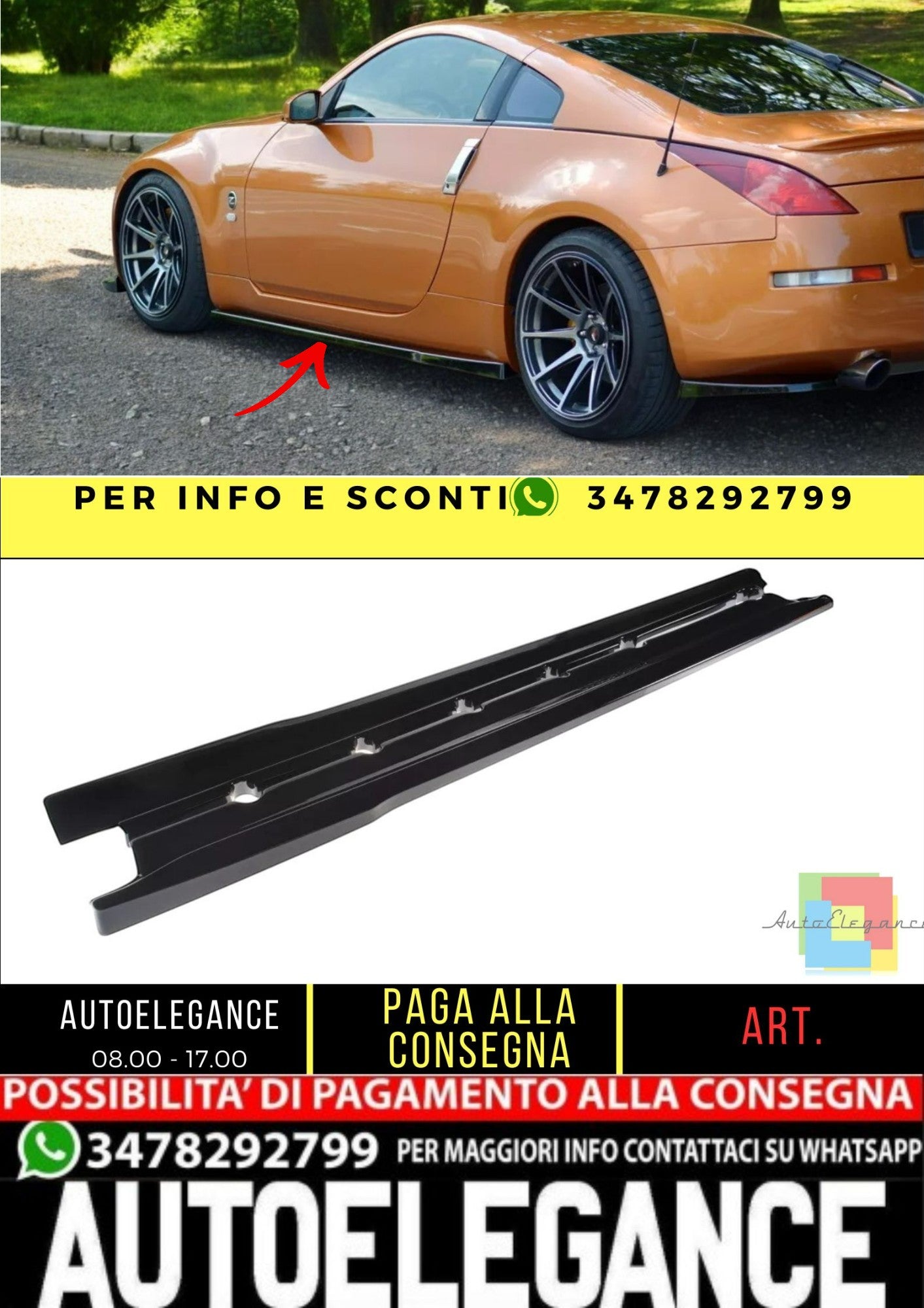 ✨MINIGONNE Laterali Design Nero Lucido ABS Per Nissan 350Z 2003-2008✨