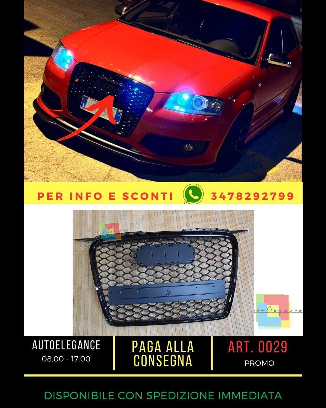 ⭐0029 GRIGLIA PER AUDI RS3 A3 8P 2004-2008 LOOK RS3 NERA BLACK⭐