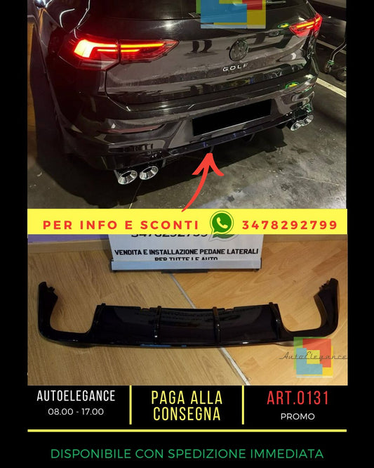 ⭐DIFFUSORE POSTERIORE VW GOLF 8 VIII 2019+ SOTTO PARAURTI TERMINALI RLINE ABS⭐