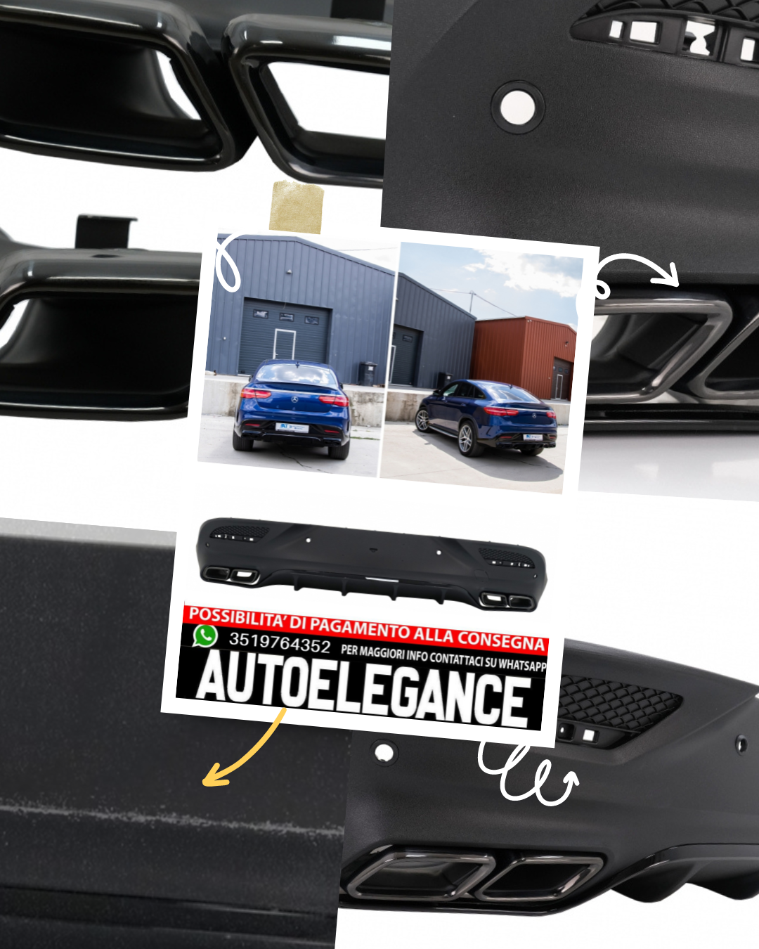 Diffusore Posteriore+Terminale di Scarico per Mercedes GLE Coupe C292  2015-2019